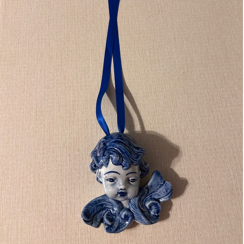 Delft Ornament Blue White Ceramic Cherub Angel Head Holland Small - Picture 3 of 3
